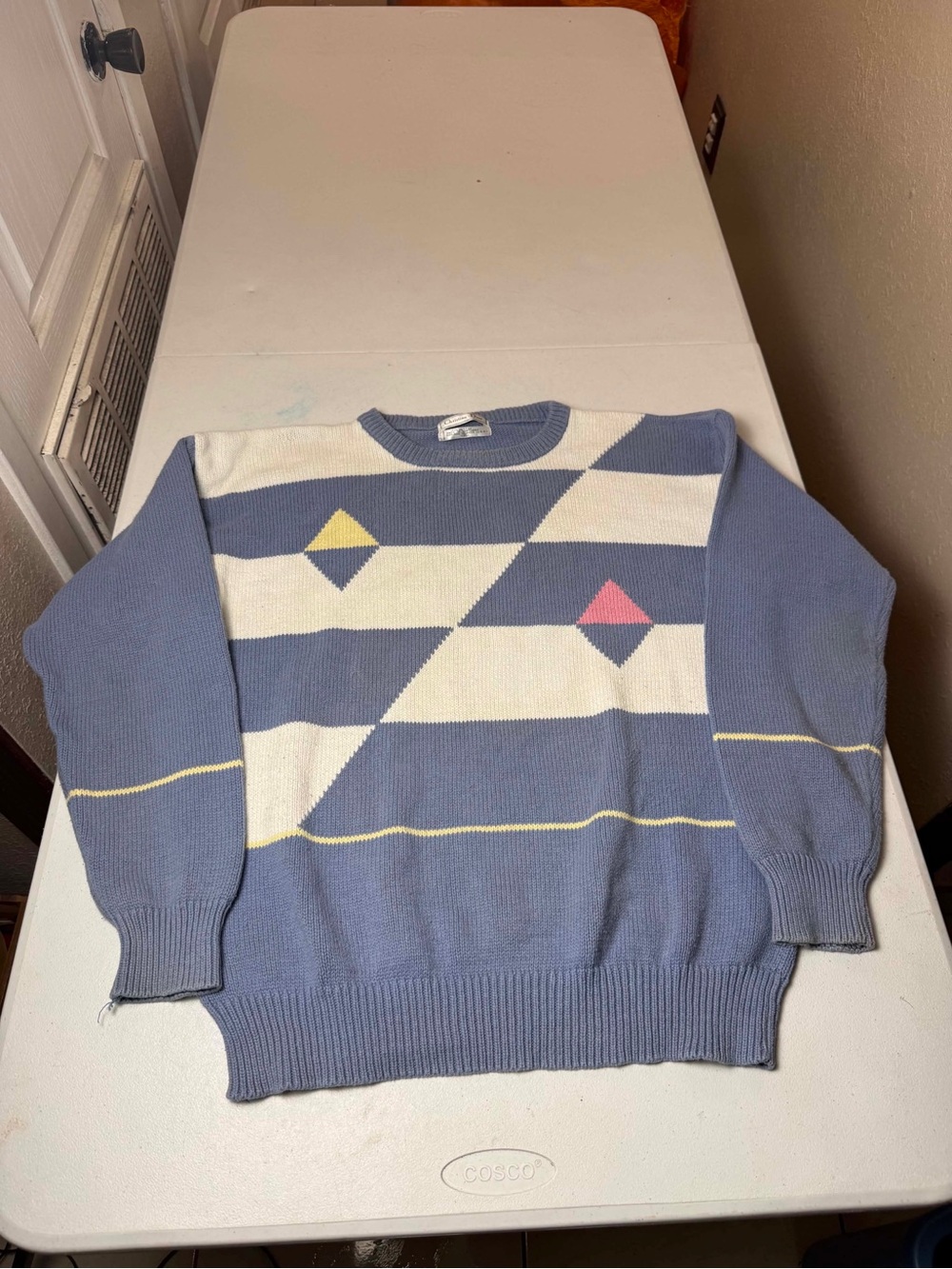 Vintage 80s Christian Dior Pastel Symmetry Geometric Knit Sweater XL Made In USA